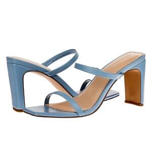 The Drop Women's Avery Dusty Blue Square Toe Two Strap High Heeled Sandal
